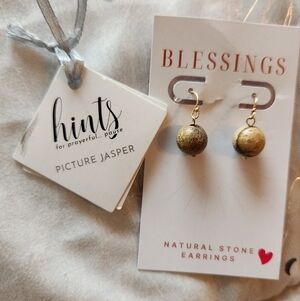 Blessings Picture Natural Jasper With Gold Over Sterling Dangle Earrings